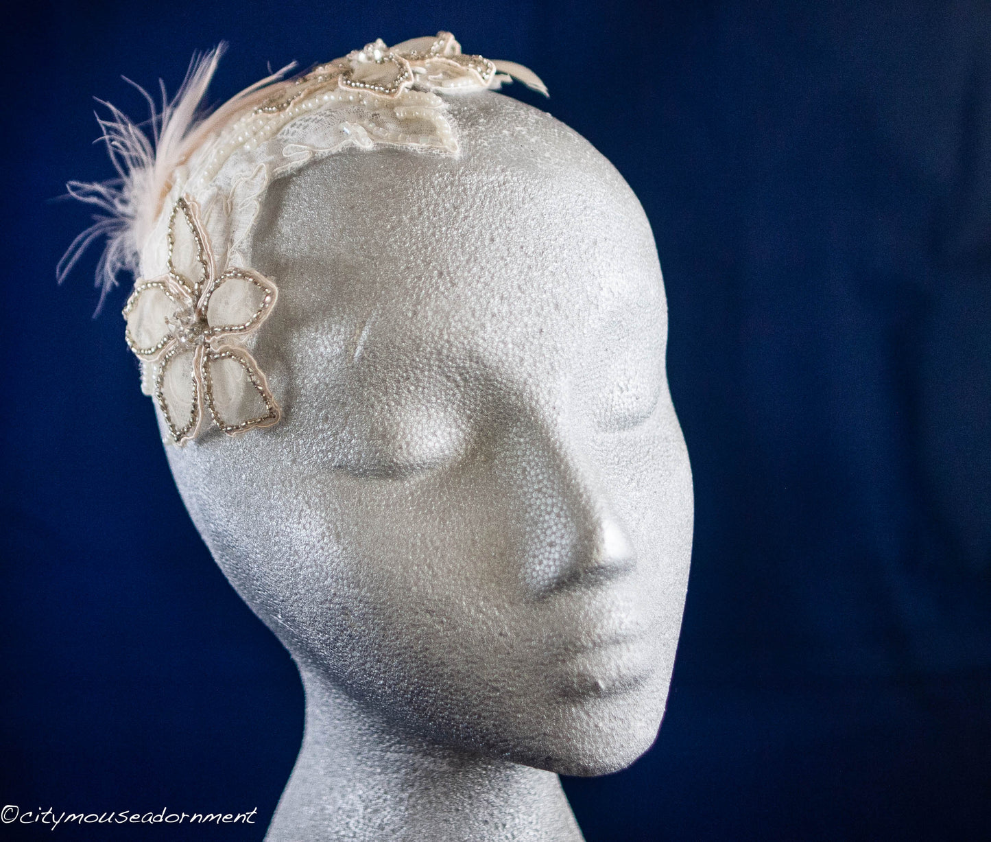 Cream Organza Flowers on Lace Bridal Clip
