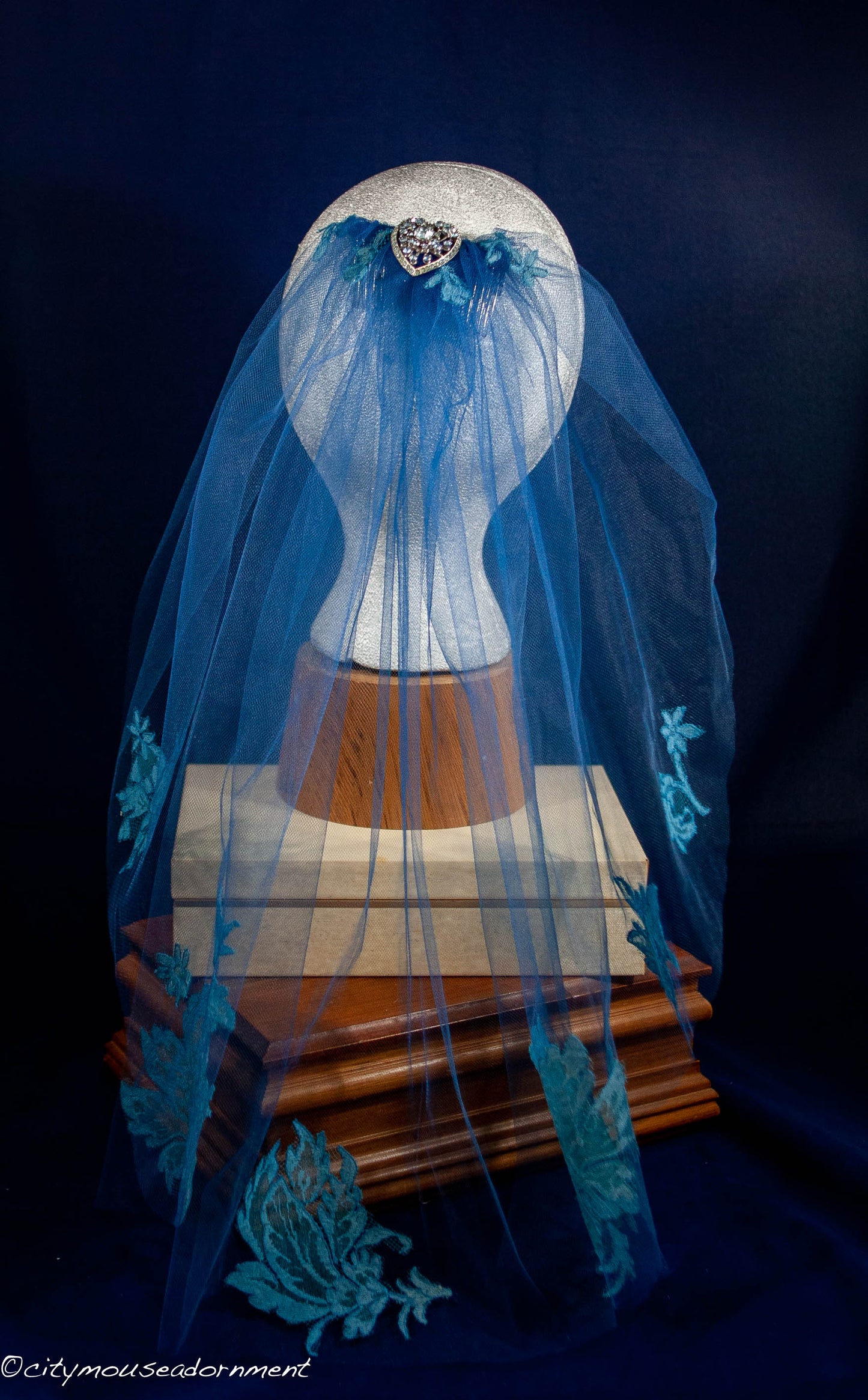 Blue Tulle and French Lace Shoulder Length Veil II