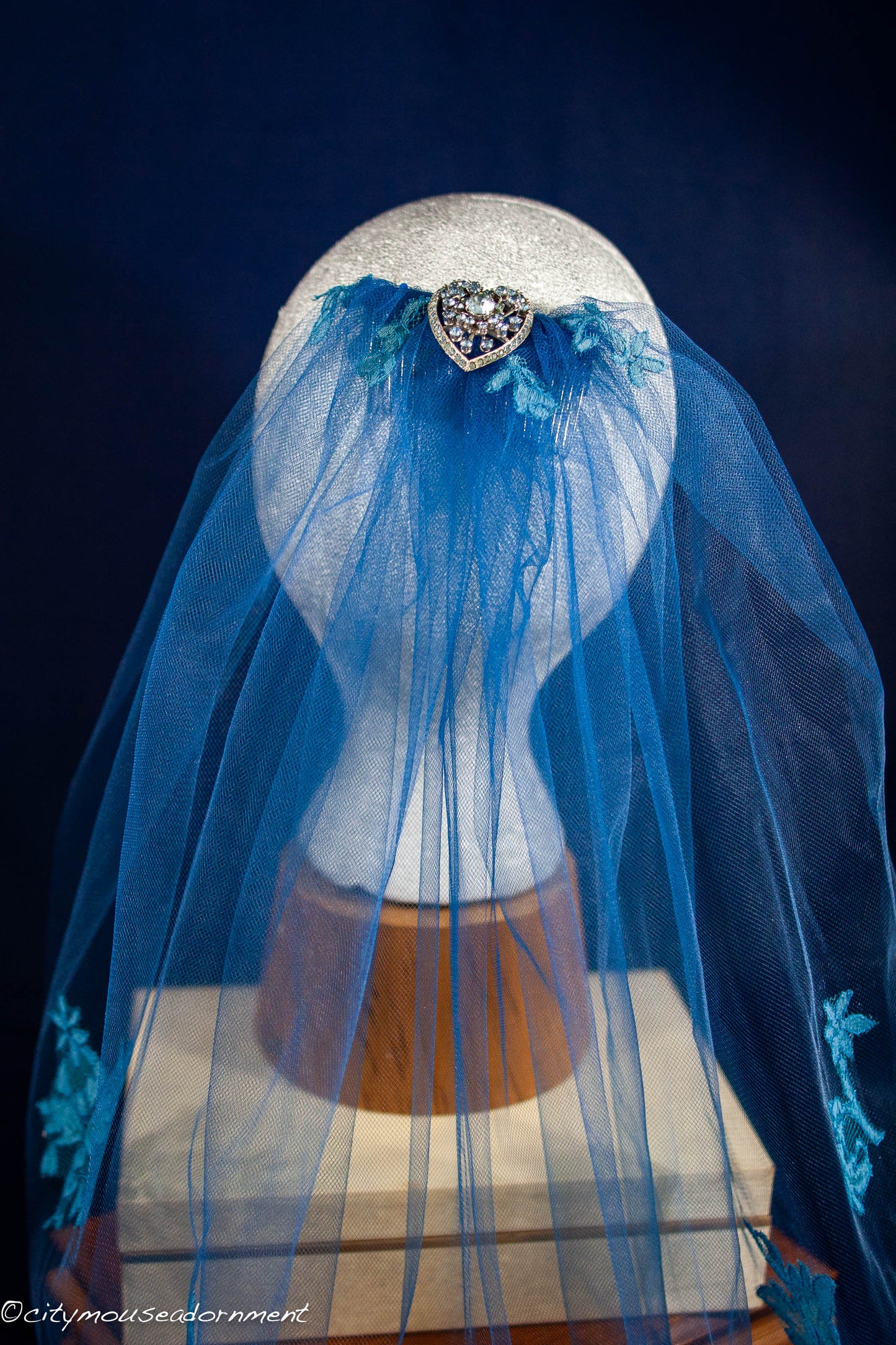 Blue Tulle and French Lace Shoulder Length Veil II