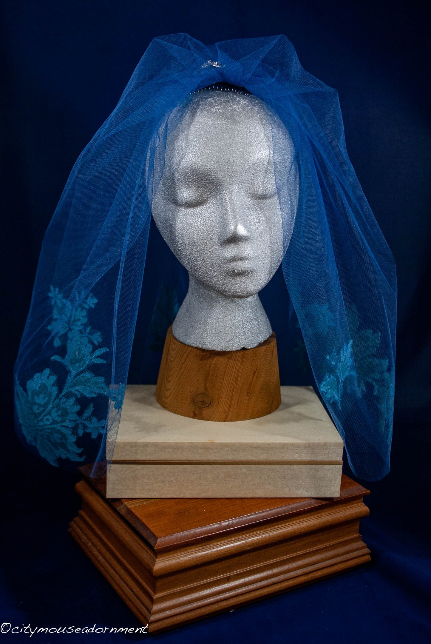 Blue Tulle and French Lace Shoulder Length Veil II