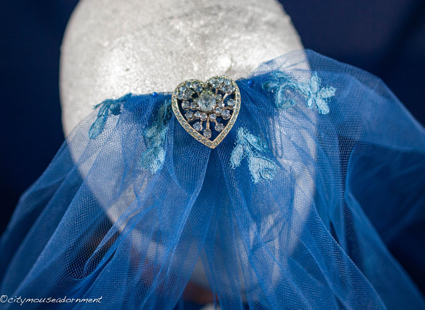 Blue Tulle and French Lace Shoulder Length Veil II