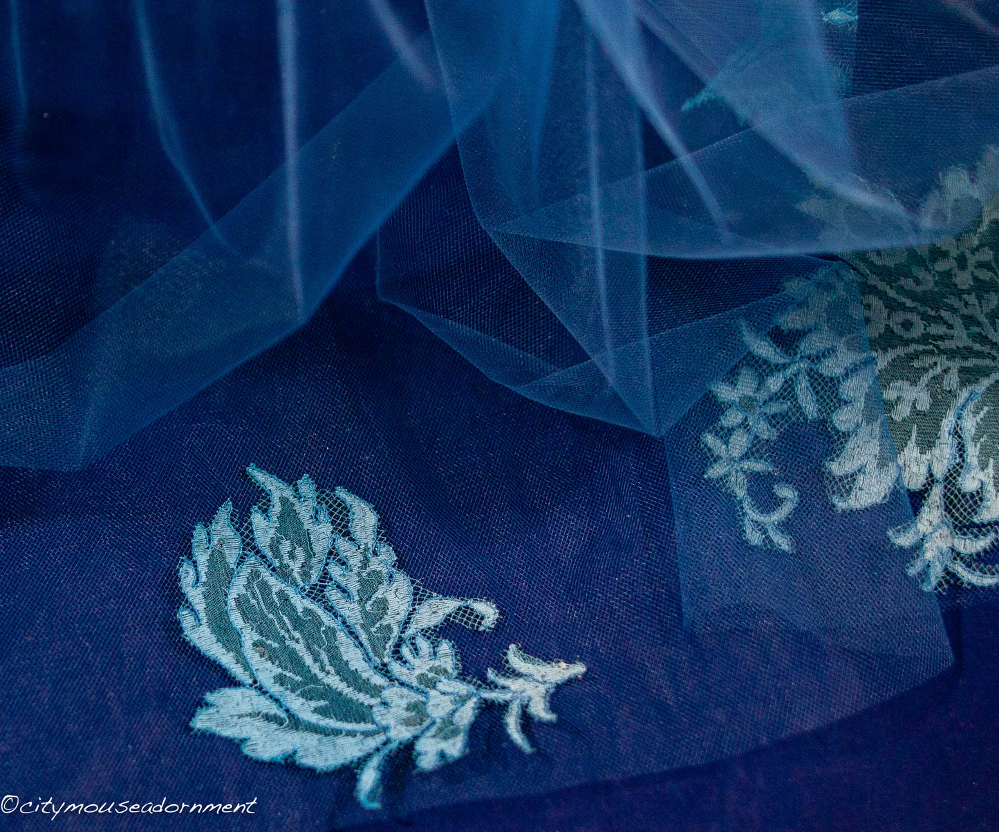 Blue Tulle and French Lace Shoulder Length Veil II