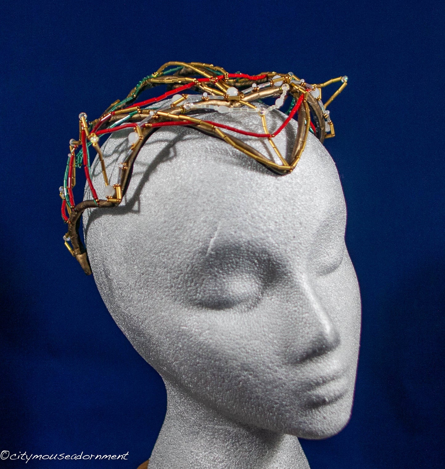 Red, Green and Gold Beaded Crown