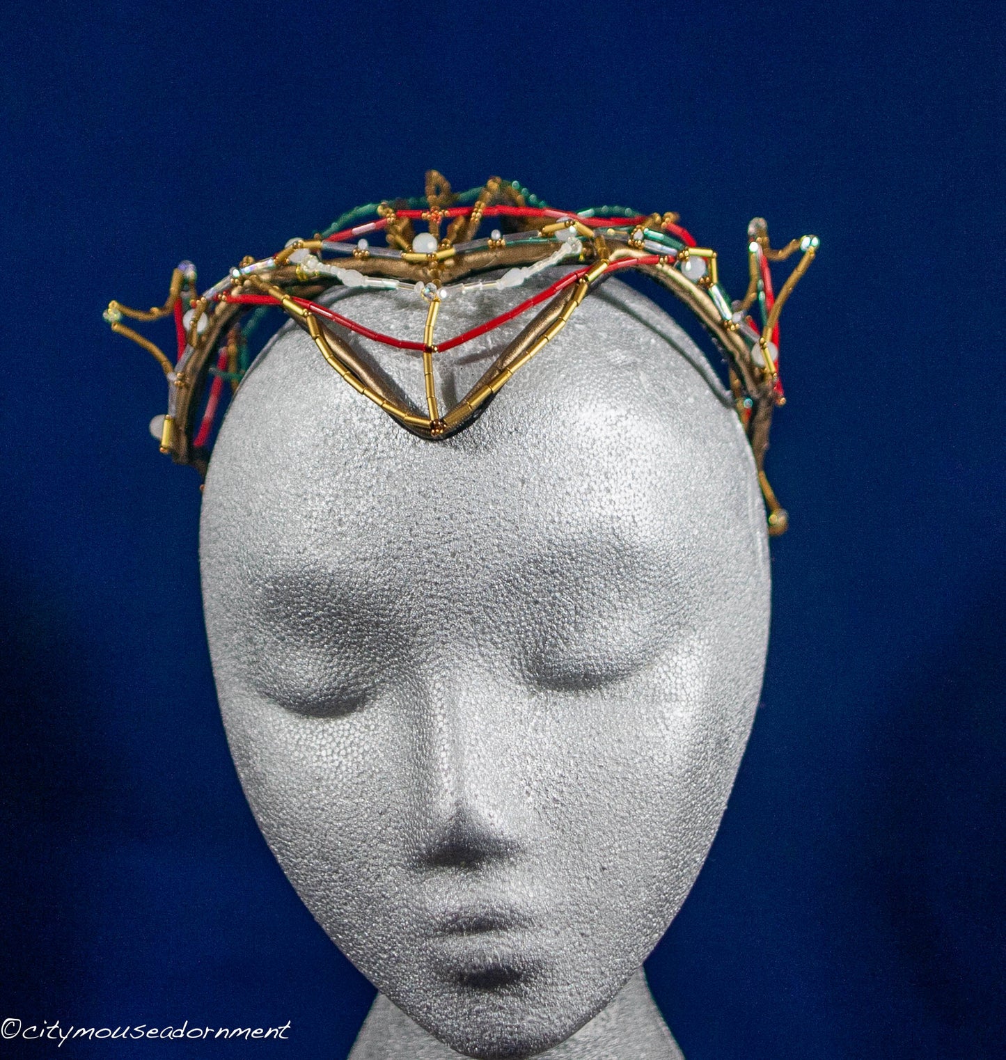 Red, Green and Gold Beaded Crown