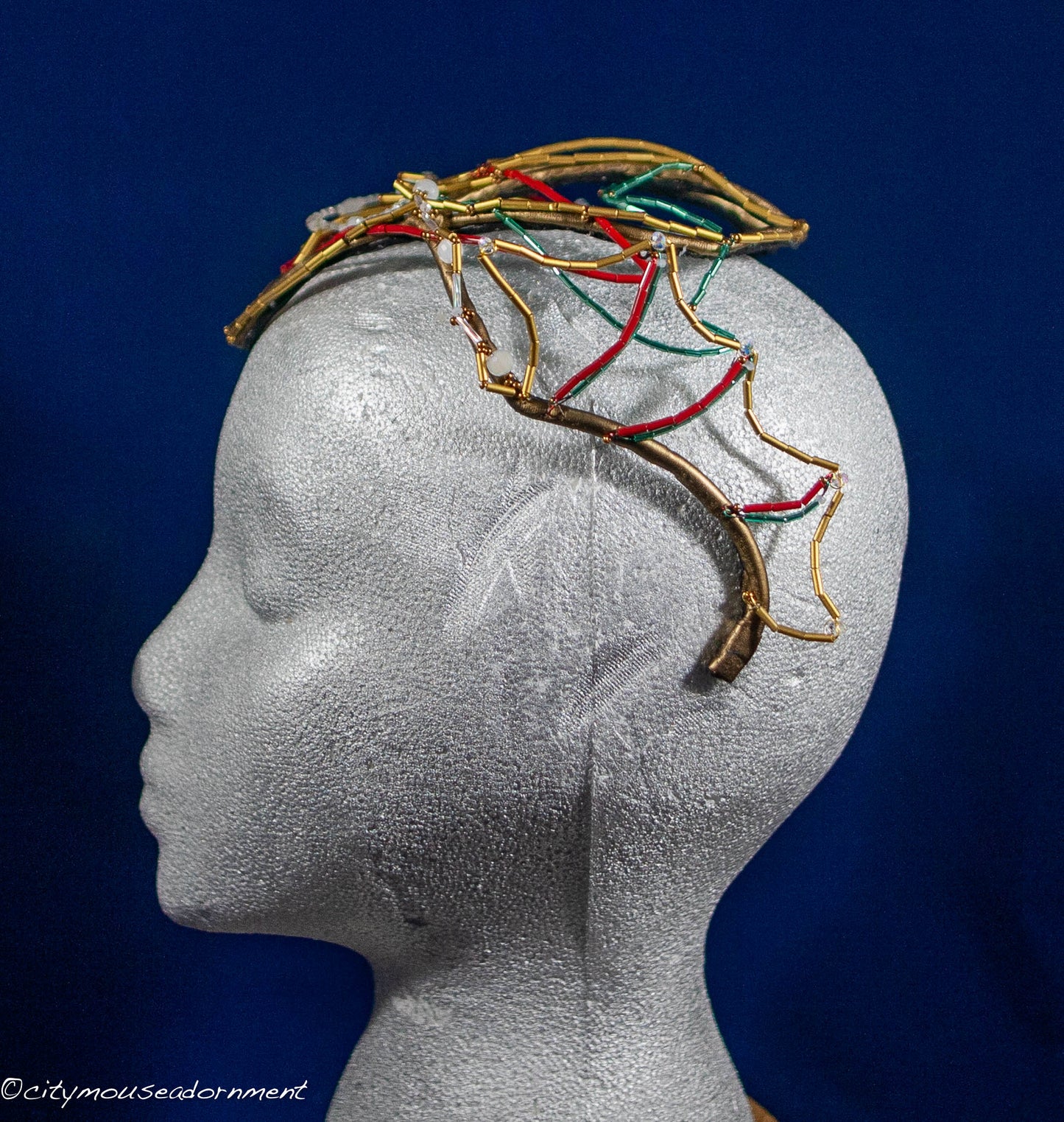 Red, Green and Gold Beaded Crown