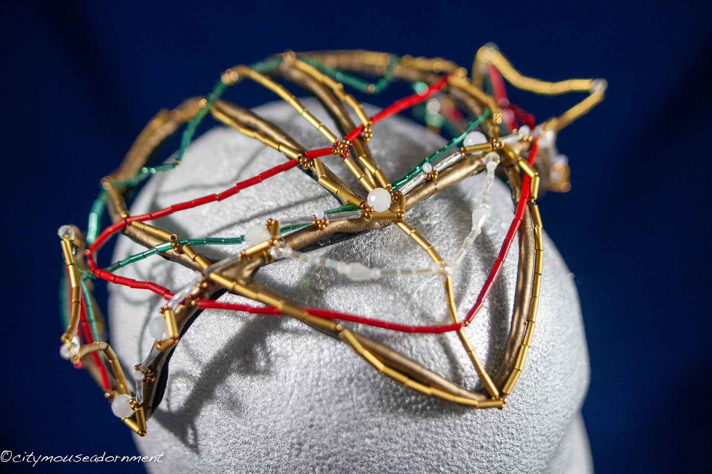 Red, Green and Gold Beaded Crown