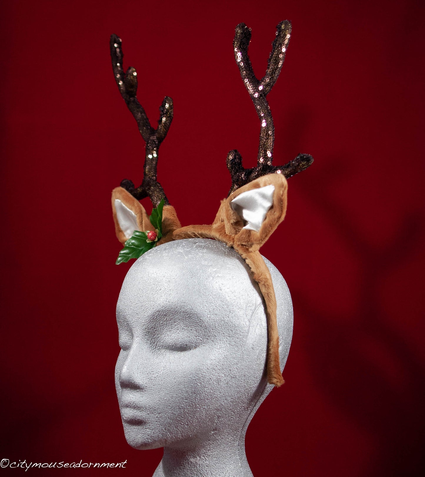 Deluxe Reindeer Antlers in Brown Baby Sequin
