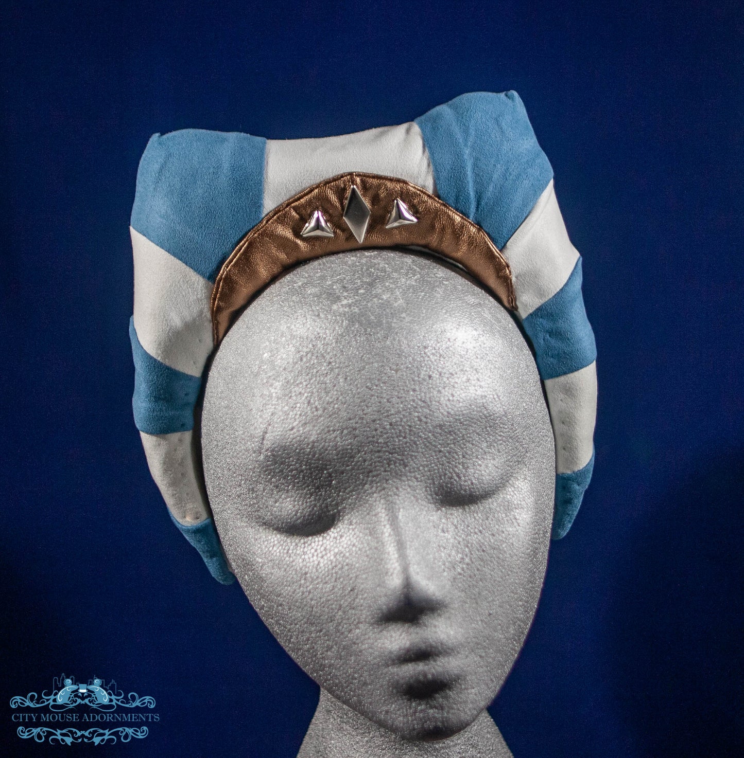Young Warrior Blue and White Faux Suede Headband