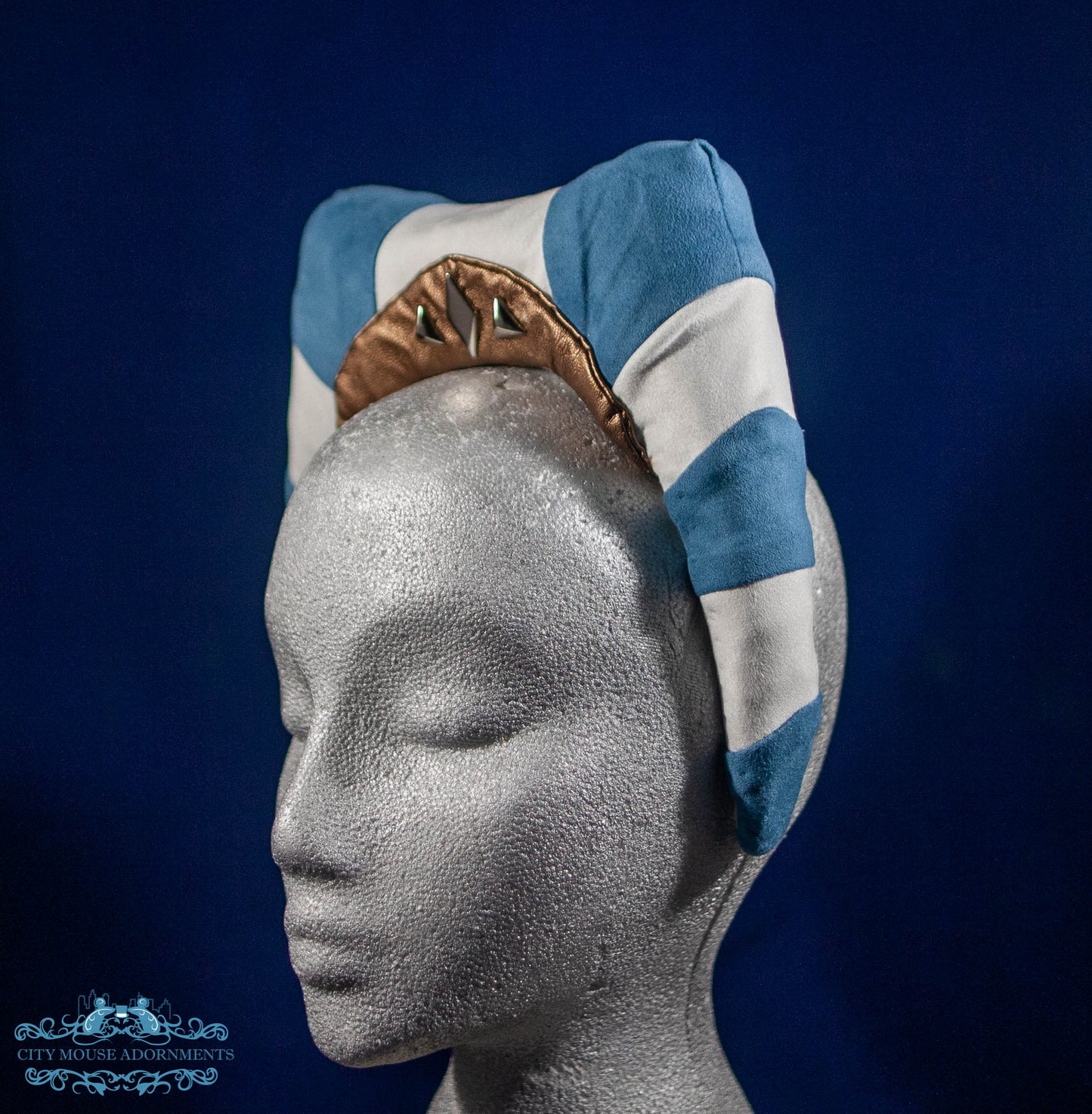 Young Warrior Blue and White Faux Suede Headband