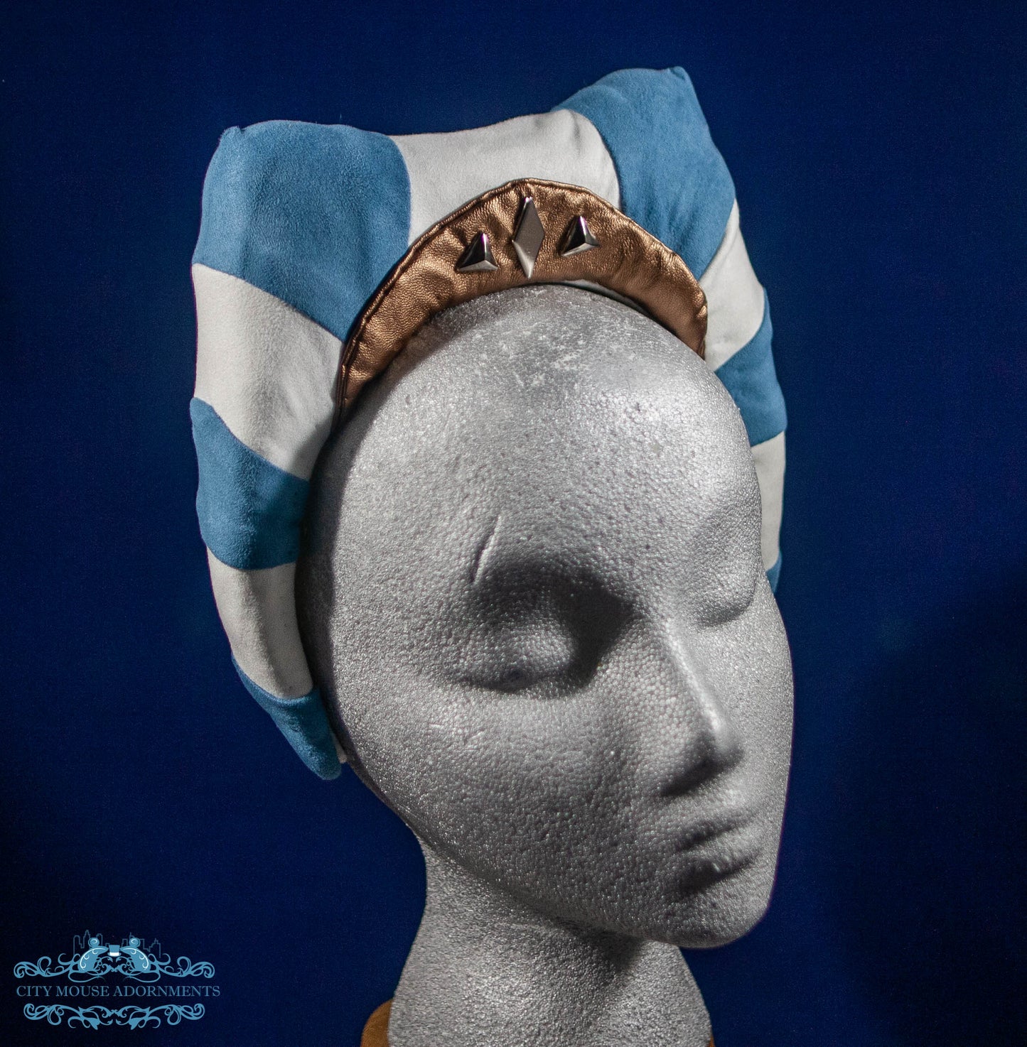 Young Warrior Blue and White Faux Suede Headband