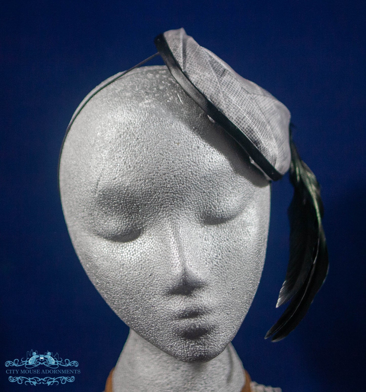 Bold & Brave Pewter Gray and Feather Fascinator