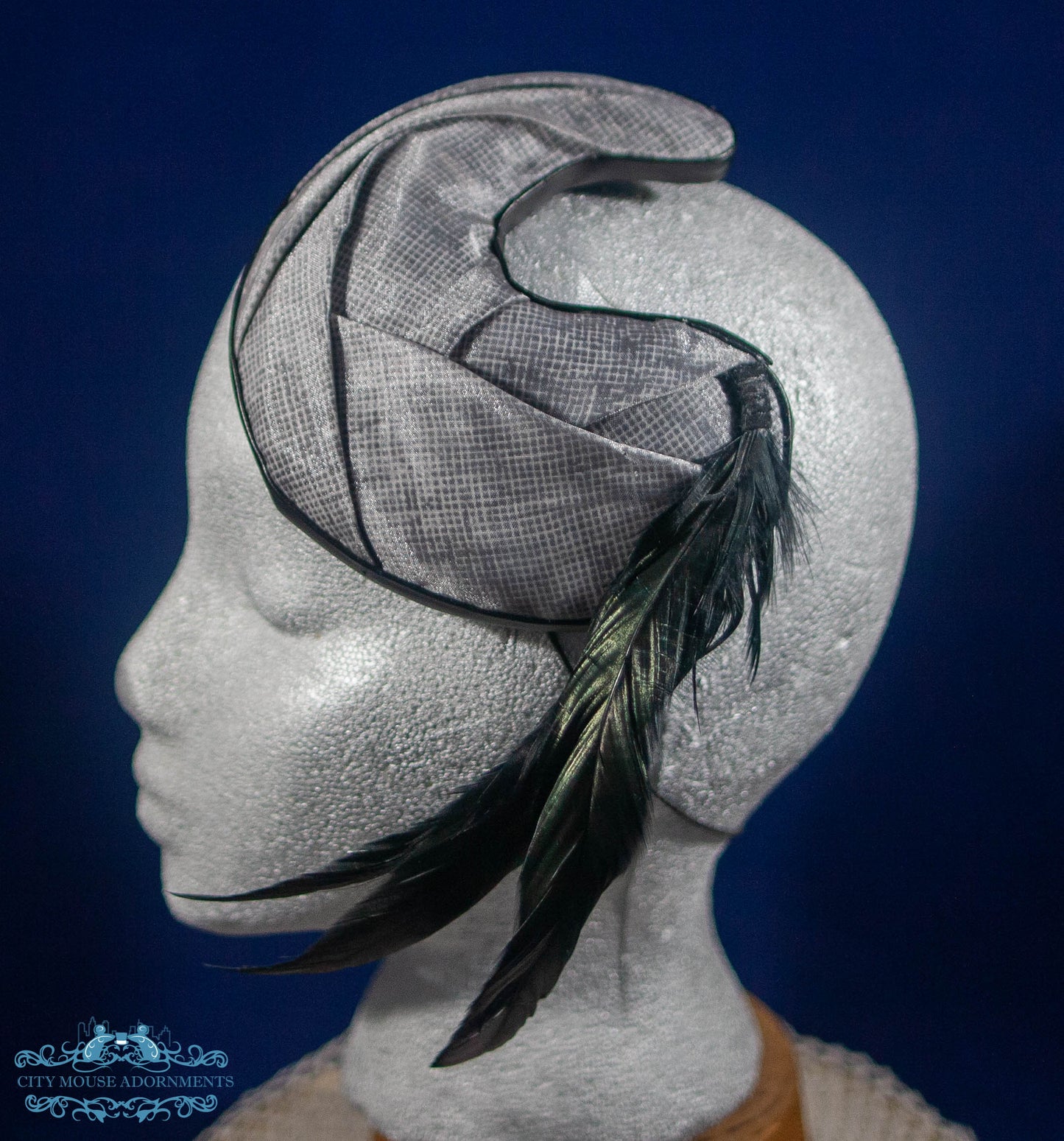 Bold & Brave Pewter Gray and Feather Fascinator