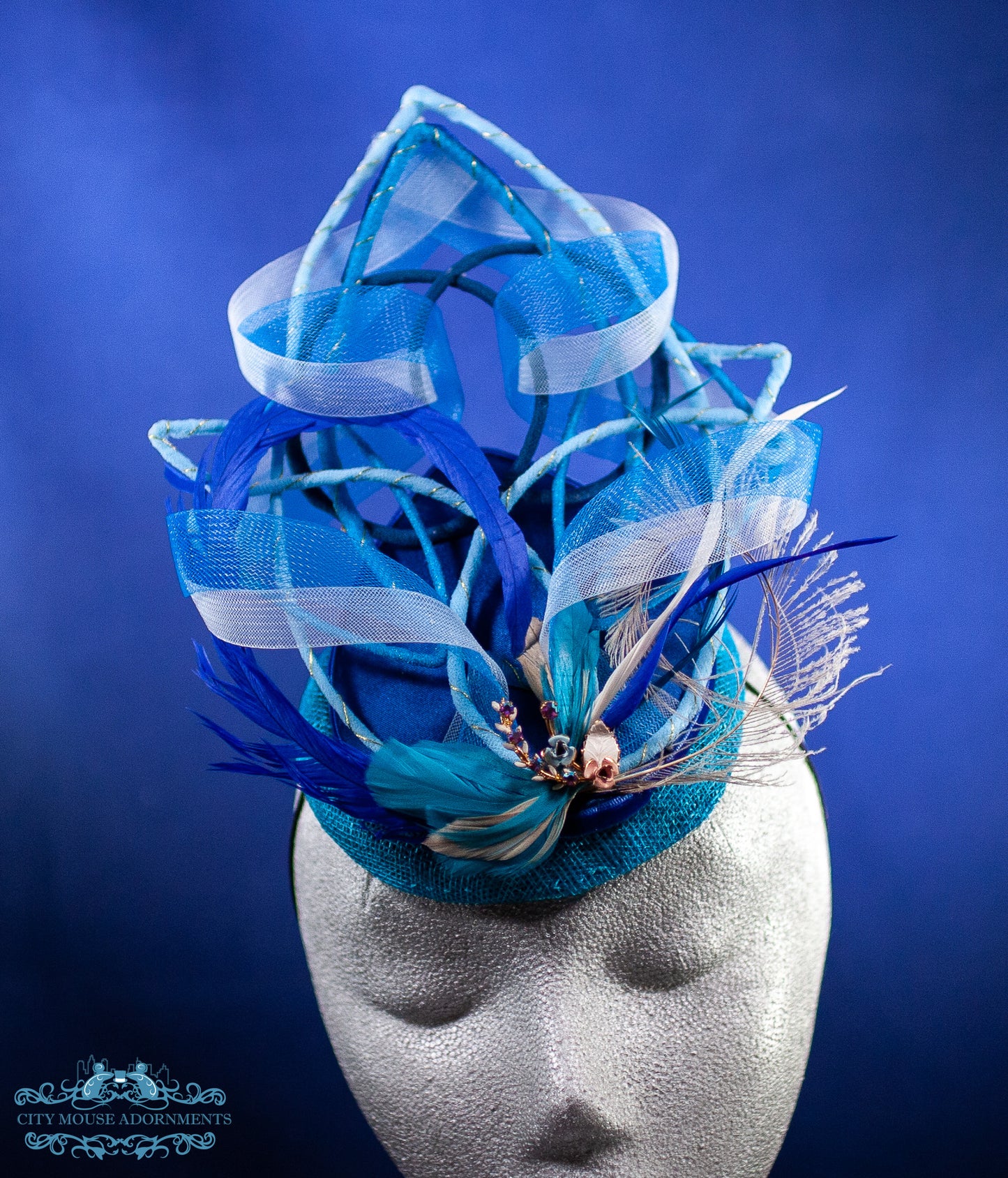 Modern Wire Frame Teardrop Hat in Sky, Cerulean and Navy