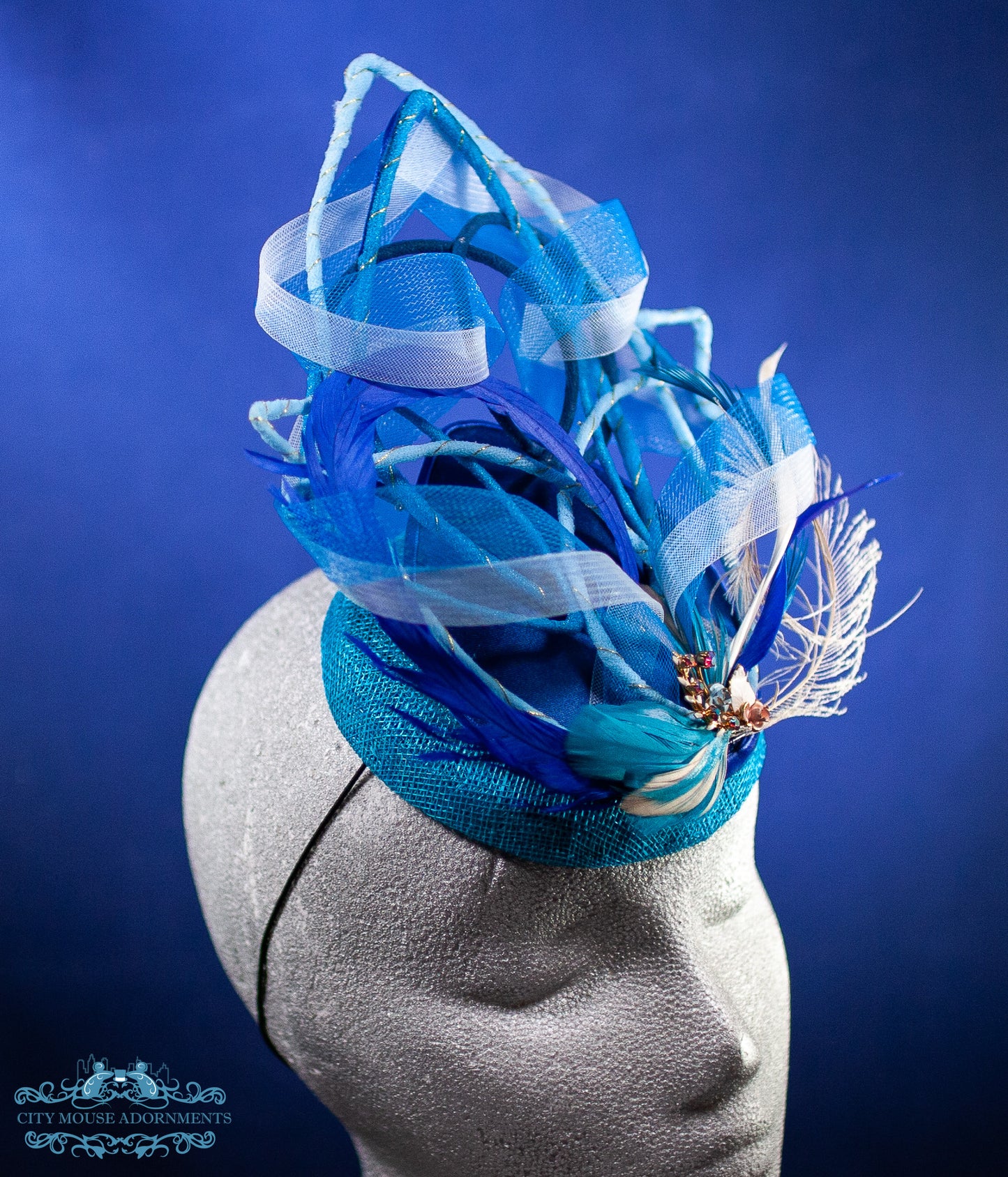 Modern Wire Frame Teardrop Hat in Sky, Cerulean and Navy