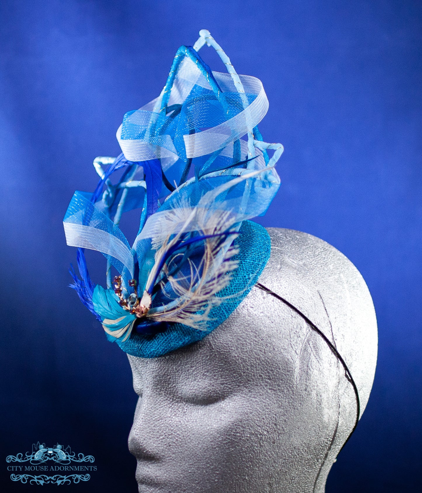 Modern Wire Frame Teardrop Hat in Sky, Cerulean and Navy